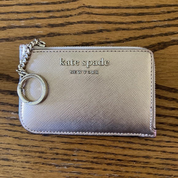 Kate Spade rose gold Saffiano leather wallet card holder with key ring - Picture 1 of 5